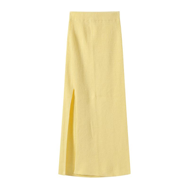 Slim Lace Up Knitted Top Skirts Set Women O-neck Flare Sleeve Hollow Out Crop Tops High Waist Split Skirt Spring Autumn Casual Outfits