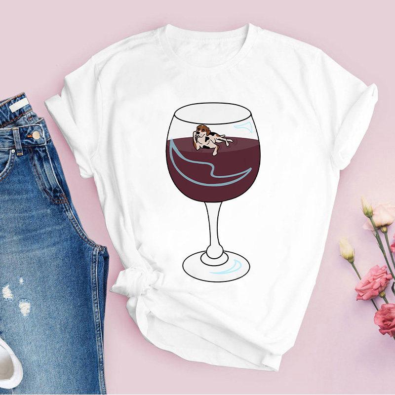 Rotweinglas Muster Reine Baumwolle Bedruckt Unisex und Damen Mode Trend T-Shirt Neu Personalisiert Rundhals Lässiges T-Shirt