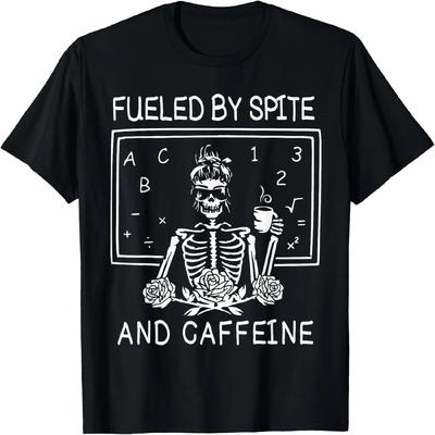 Fueled By Spite And Caffeine Lazy Halloween Skeleton Costume T-Shirt