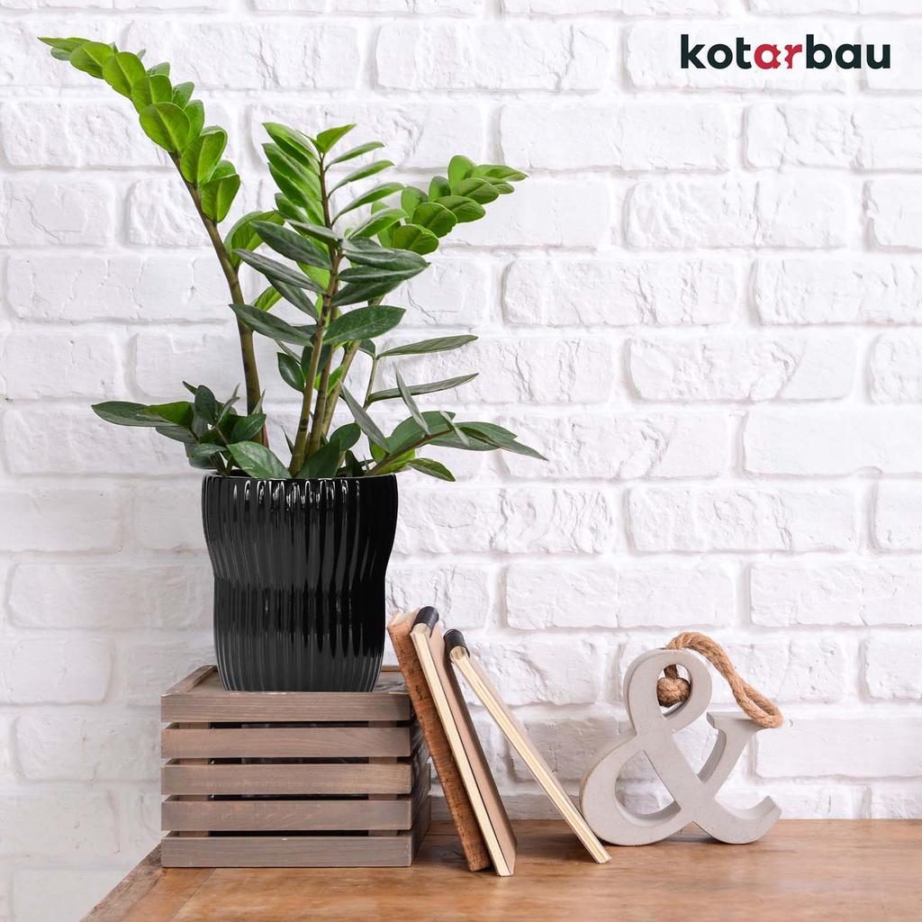 Kotarbau® 2 Pcs. Flowerpot 11.5 Cm Black Glazed Ceramic Flowerpot Grooved Flower And Herb Pot Decorative Cover Balcony Flowerpot