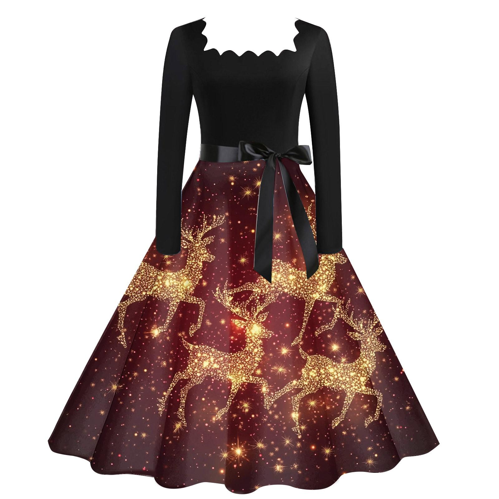 

Женское повседневное модное рождественское платье с квадратным вырезом в винтажном стиле XXL