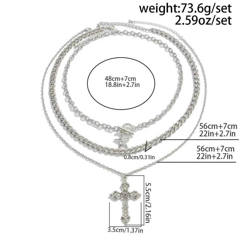 KunJoe 3er-Set Punk-Stil Stern Jesus Kreuz Anhänger Halskette für Herren Hip Hop Stapelbar Mehrschichtig Dicke Kette Choker Halskette