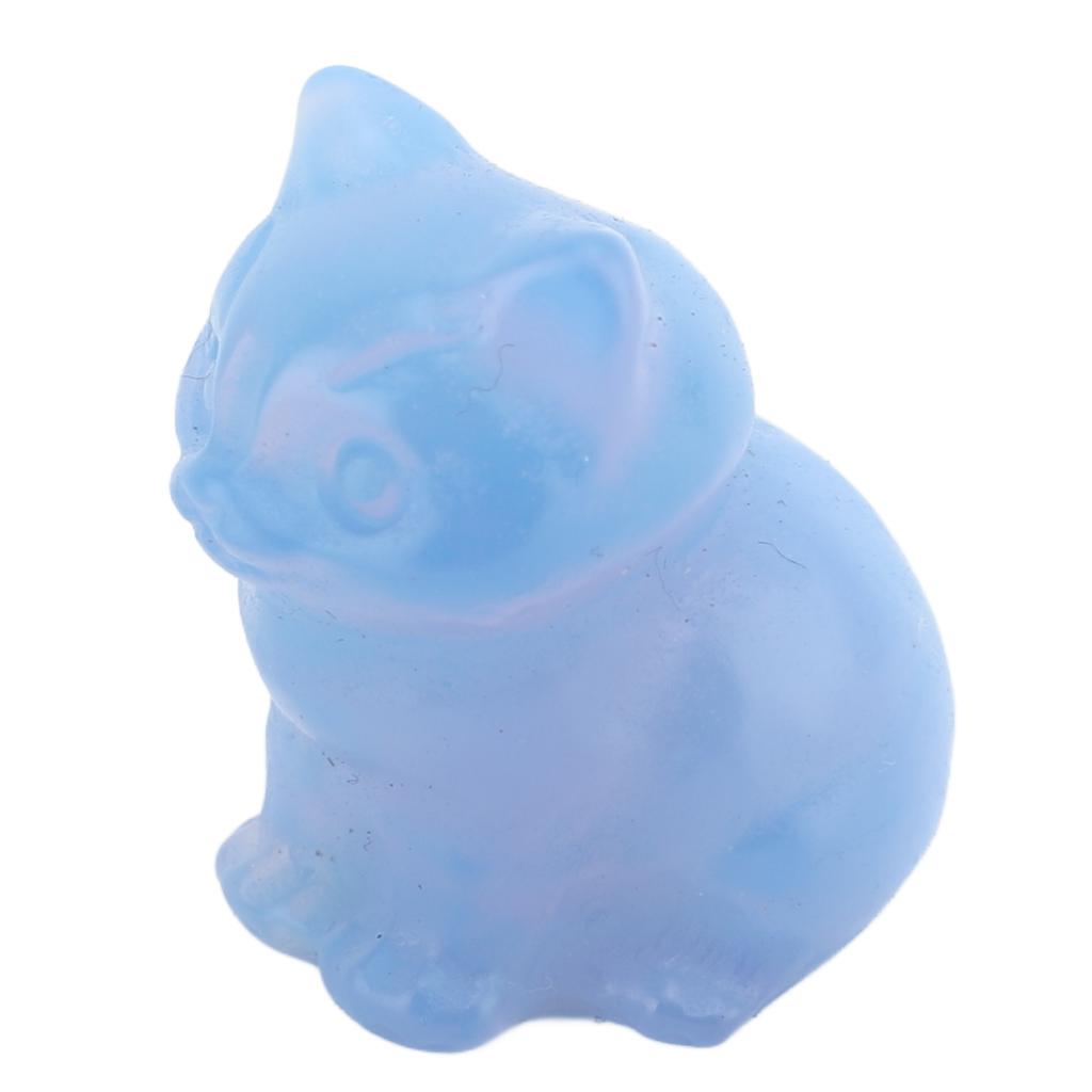 Cat Figurine Crystal Stone Carved Statue Cute Ornament for Home and Office Desk Decoration