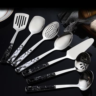 7-teiliger Edelstahl-Spatellöffel, verdickte Küchenbratschaufel, Kochsieb, komplettes Set, kleine Utensilien mit Marmorgriff