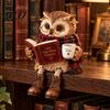 Whimsical Hanging Leg Owl Decor 2Pcs Reading Resin Figurines, Sitting Edge Bookshelf Statue with Glasses Cute Animal Statues for Mantel &