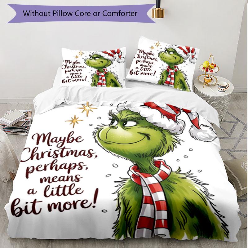 3pcs Duvet Cover Set (1*Duvet Cover + 2*Pillowcase, Without Core), The Grinch Print Soft All‑Season Bedding Set, Home Bedroom Decor Gift