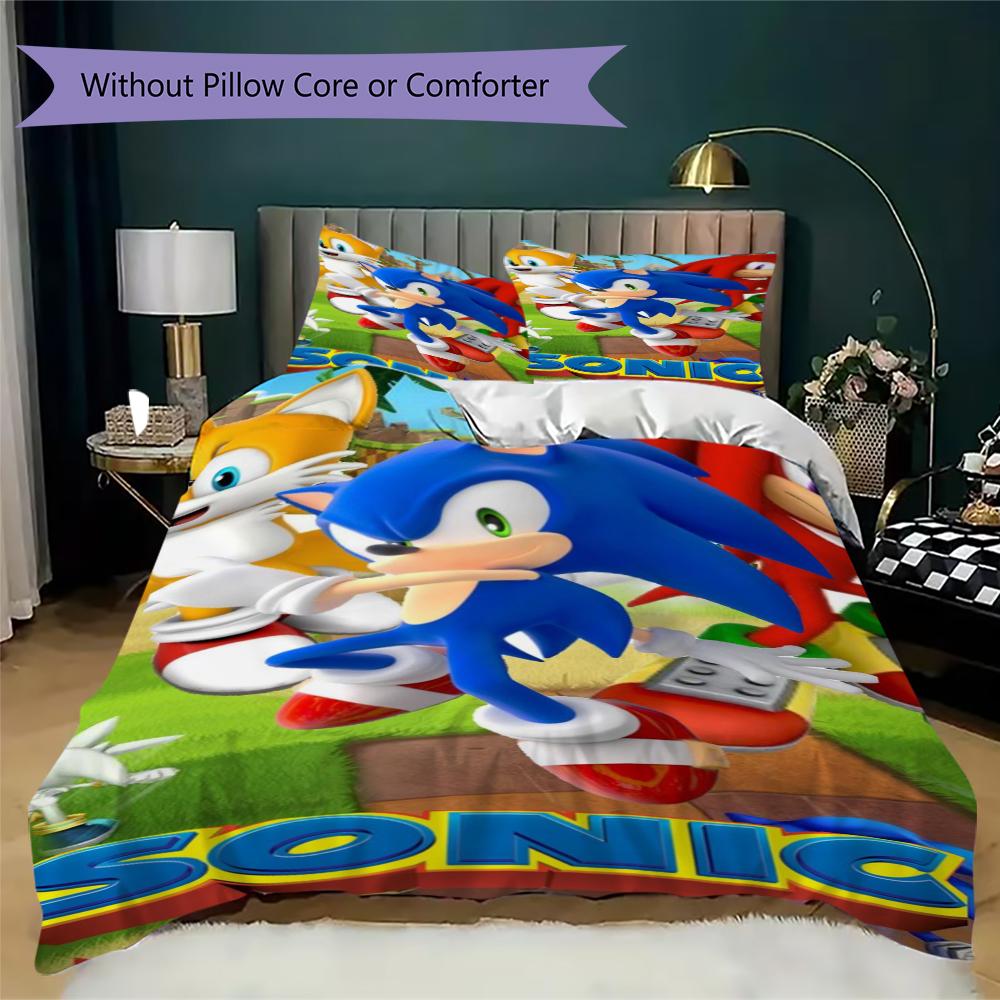 Sonic Blue Blur Threepiece Set 1 Duvet Cover 2 Pillowcase Without Core Without Core Christmas Birthday Gift Soft And Comfortable