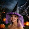 Lightweight Fabric Witch Hat Steeple Halloween Hat, with Lace Edge, Pointed Breathable Headwear, for Cosplay Party Costume Performance