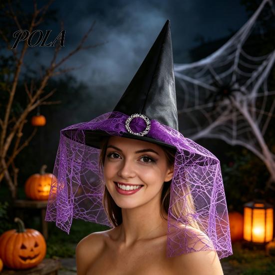 Lightweight Fabric Witch Hat Steeple Halloween Hat, with Lace Edge, Pointed Breathable Headwear, for Cosplay Party Costume Performance