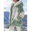 Damen Mehrfarbiger Flauschiger Kapuzenmantel, Lockere Warme Plüschjacke für Herbst Winter