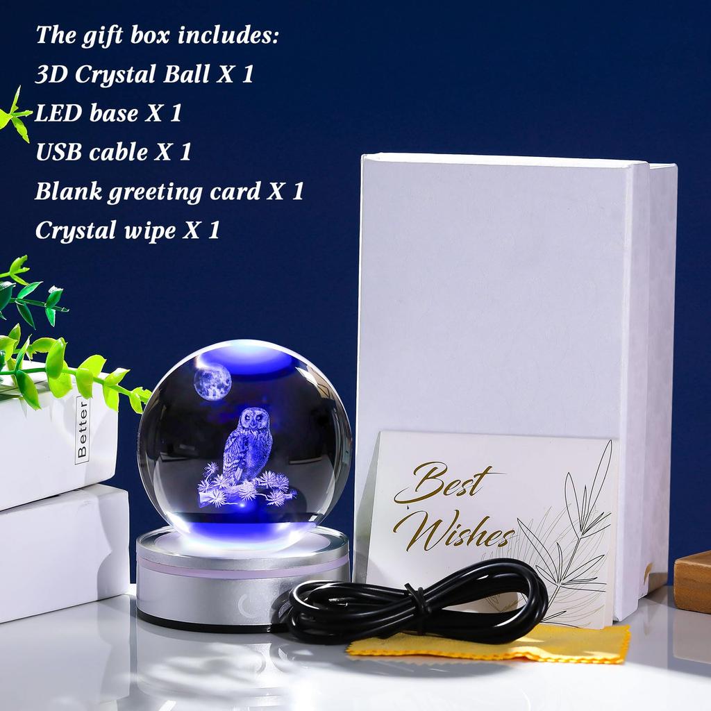 Kertari K9 Crystal Ball Owl a Popular Birthday Gift for Men and Stylish and Soothing Owl Ornament for Home Features an LED Light Provides Indirect and