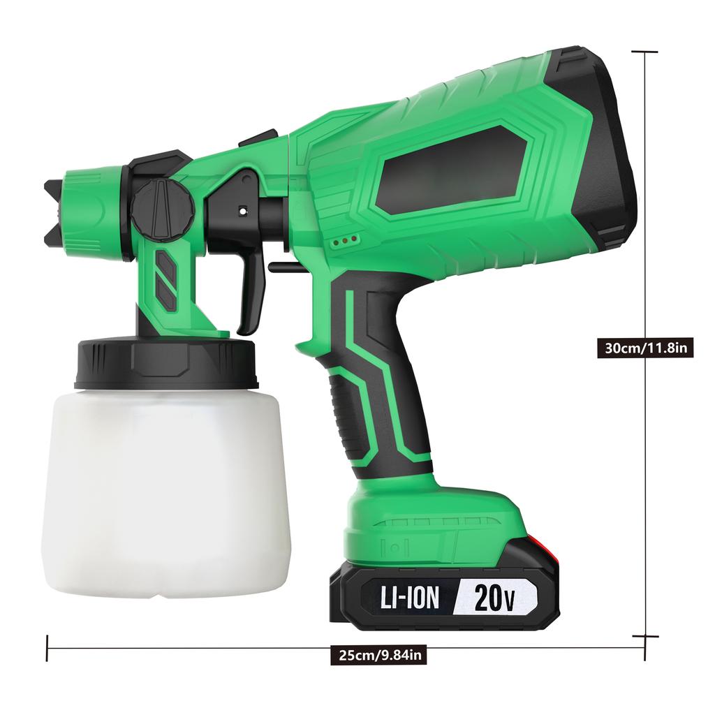 20V Cordless DIY 800ml Mini Brushed Motor 2500PSI Battery-Powered Pressure Feed Spray Painting Electric Paint Sprayer Gun