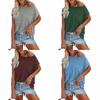 Floral Print T Shirt For Women With Spliced Design And Cotton Blend Fabric For Casual Wear