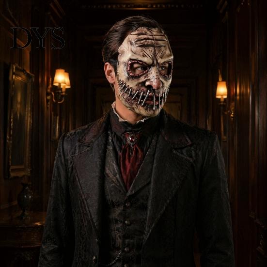 Adult Scary Party Mask Halloween Horror Mask, Creepy Latex Adjustable Strap Fancy Realistic for Cosplay Costume Haunted House Prop Stitched Mouth