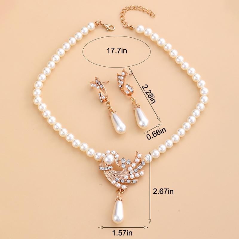Pearl Necklace Earrings Set For Girls All  Novel Alloy Gold And Silver Two-Piece Set