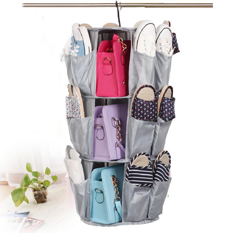 3 Layer Round Shoe Storage Hanging Bag Oxford Fabric Closet Hanging Organizer