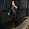2025 Versatile Blue Denim Button-Front Lace-Up Top, Long Sleeve Casual Women's Clothing