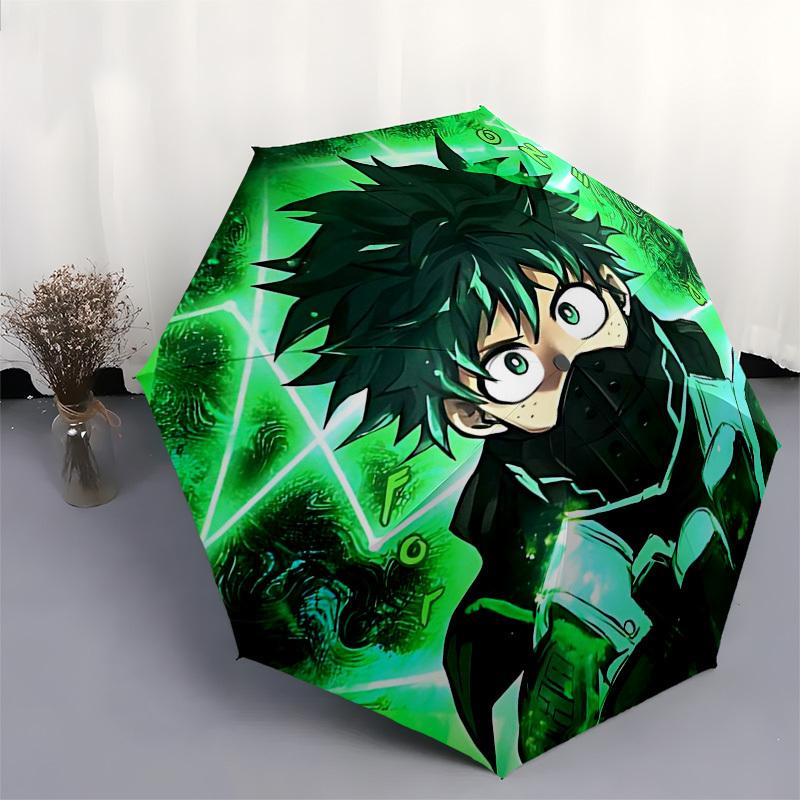 1pc My Hero Academia Green Aura Automatic Opening Closing Umbrella Portable 3-Fold Design, 8-Bone Iron Frame Outdoor Umbrella, Perfect Gift for Fans,