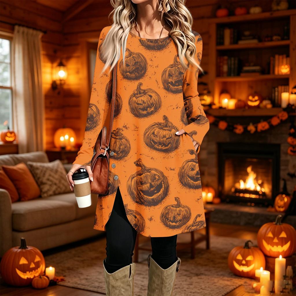 Women's Casual Printed Long Sleeve Neck Dress for Daily Wear