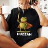 Women Shirts Popular Huzzah Frog with Sword Embroidered Medieval Funny Renaissance Faire Gift Casual Loose Tops Tee Shirt Short