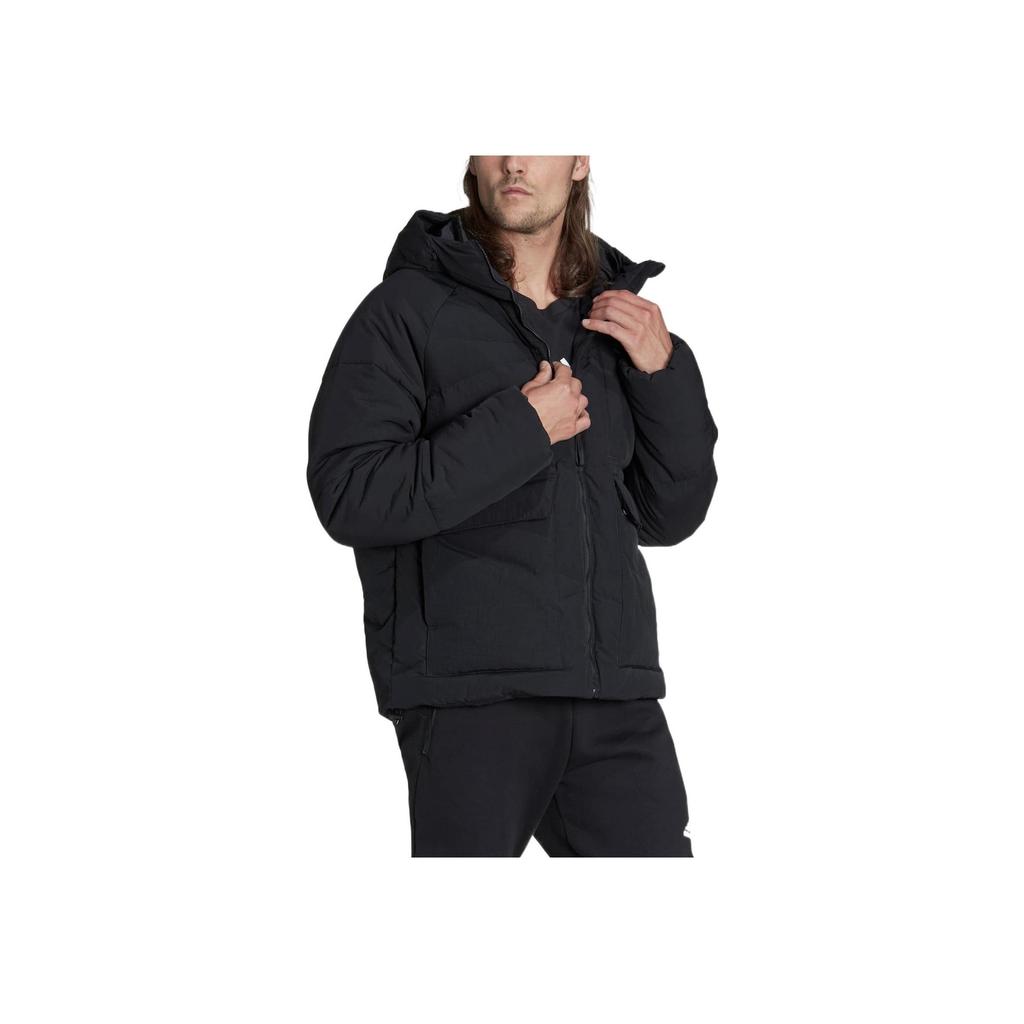 Adidas Solid Color Zip Hooded Down Jacket Men Outerwear Black HN9930