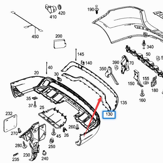Mercedes-Benz GLE350 W292 Rear Bumper Chrome Center Trim Strip