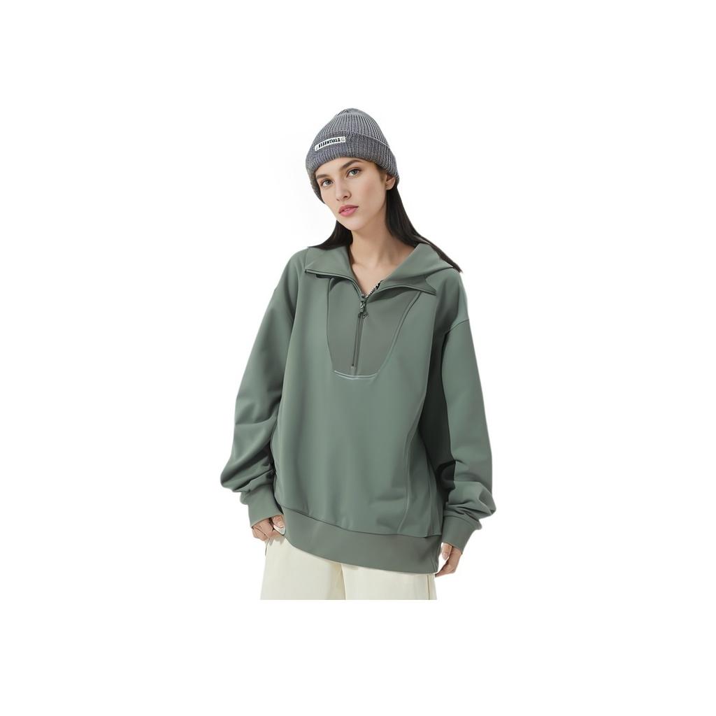 Anta Training Series Solid Color Polo Neck Comfortable Breathable Versatile Casual Loose Sweatshirt Women Sweatshirt Fruit-Tea-Green 162447730N-4