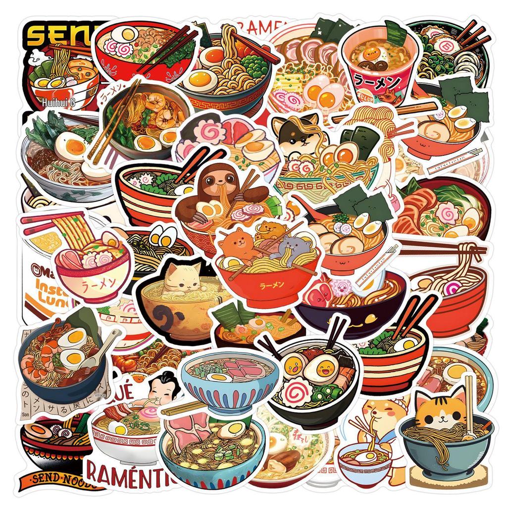 55 Waterproof Japanese Cartoon Ramen Stickers for Planners, Water Bottles, and Computers