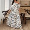 Sommer Neuer Stil Damen Langarmkleid mit offenen Schultern und Digitaldruck, Locker sitzendes Kleid