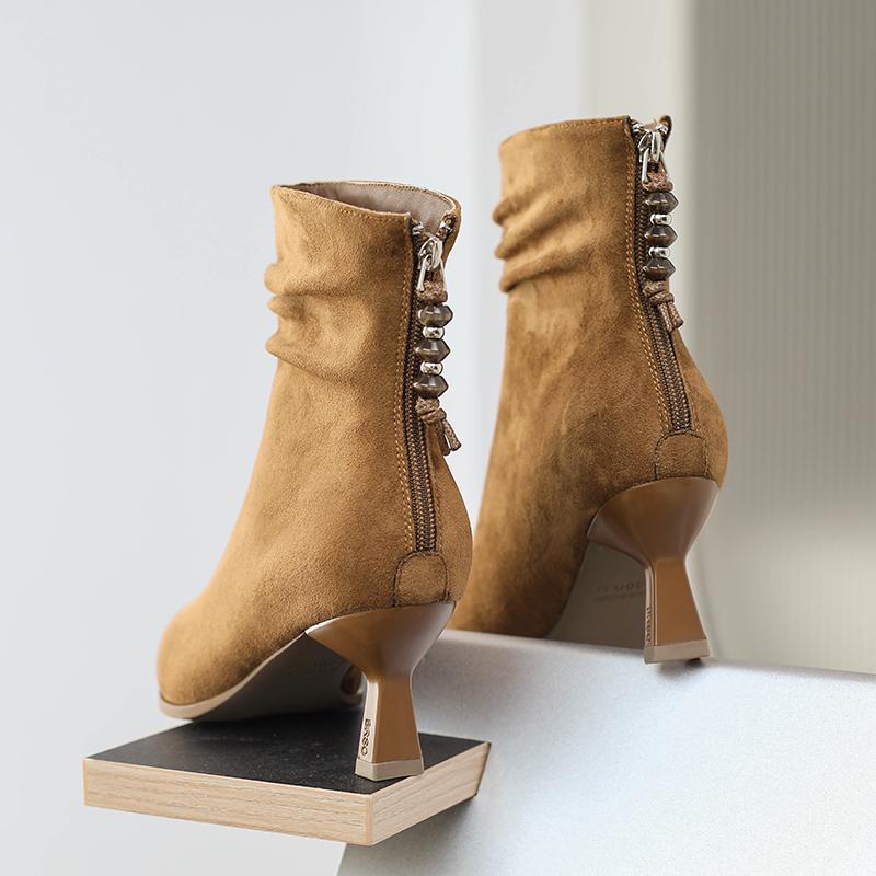 Autumn Winter Pointed Toe Pleated Slim Women Ankle Boots Sexy High Heel Stripper Party Short Booties  De Mujes