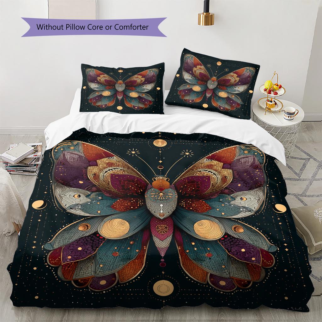 Moon Butterfly  Pattern Bedding Quilt Set Quilt Cover Pillowcase Home Decoration  Gift (1 * duvet cover + 2 * pillowcase, without core)