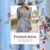 Womens Sundress Casual Floral Summer Boho Dress Flowy Wrap V Neck Ruffle A-Line Pleated Hem Midi Dresses