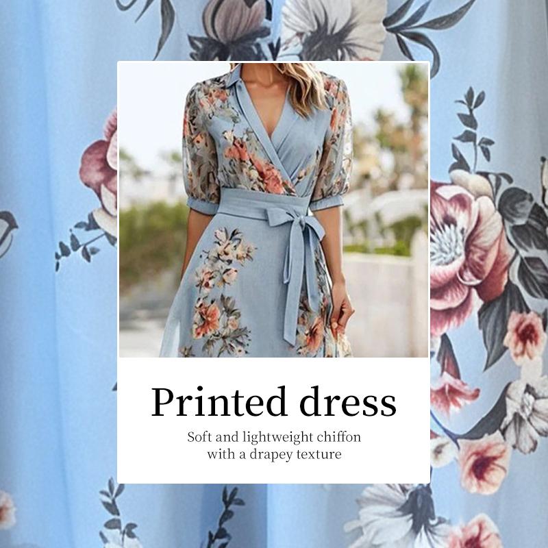 Womens Sundress Casual Floral Summer Boho Dress Flowy Wrap V Neck Ruffle A-Line Pleated Hem Midi Dresses