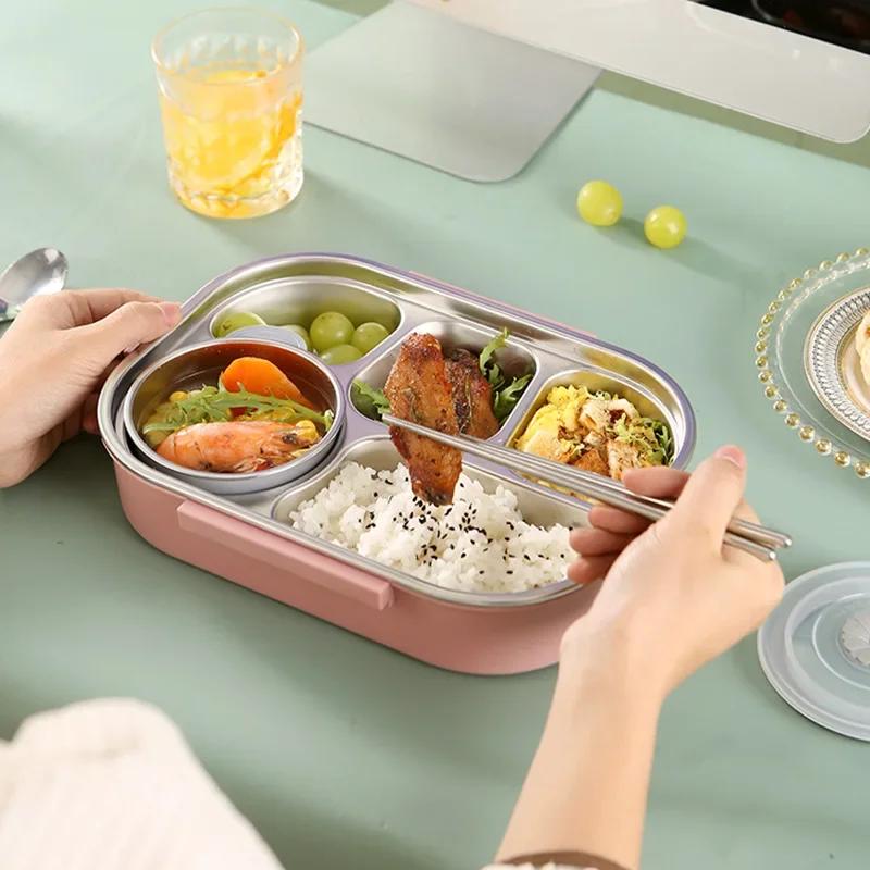 Thermal Lunch Box Stainless Steel Bento Box Student Sealed Portable with Compartment Bento Microwave Heating Food Container
