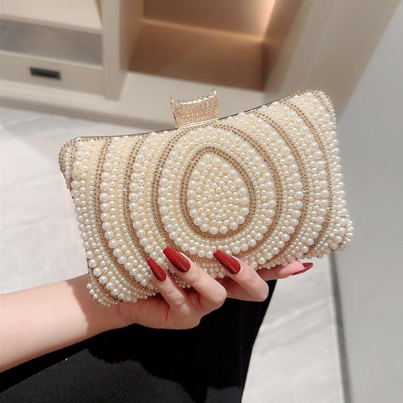 2025 New Fashion Luxury Handmade Wedding Evening Bag Chain Shoulder Bag Full Beaded Clutch Bag Ladies Pearls Diamonds Handbags