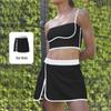 Women's Color Block Strap Skirt & Shorts Set – High Waist, Slimming Yoga Outfit with Contrast Design