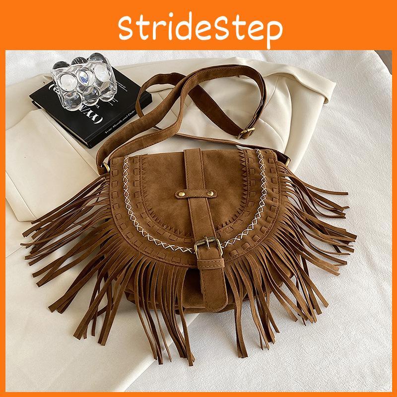 Suede Small Vintage Crossbody Bag With Tassel Details For Women Casual Outings