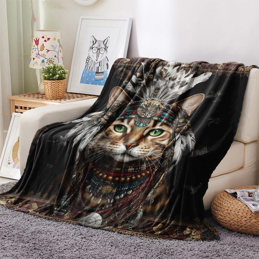 1PC Adorned Wild Sovereign Print FlAannel Blanket, High quality Comfortable for All Seasons, Home Decor, Warmth and Comfort
