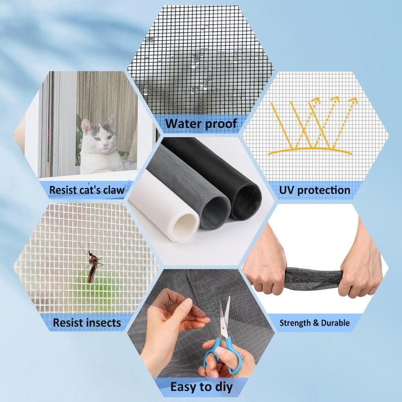 Window Screen Net DIY Ease Cutting Glass Fiber Mesh Good Ventilation Door Screen Durable Washable Removable Screen for Home