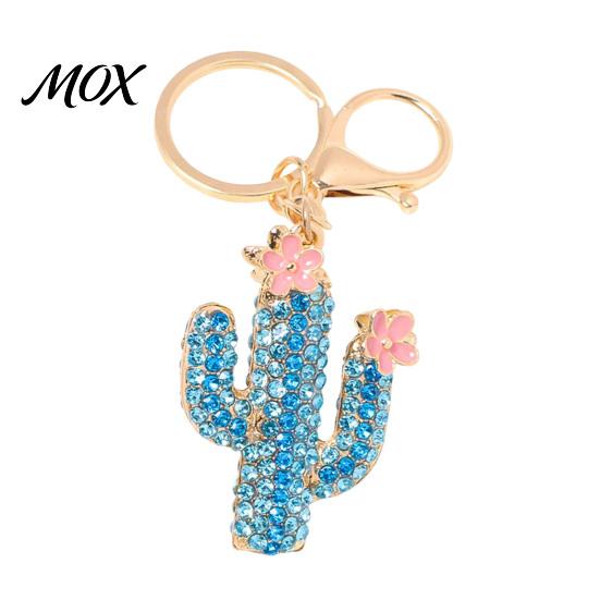 Golden Plated Key Holder Bling Rhinestone Cactus Keychain, Pink Flower Keyring Pendant Pendant, Handbags Backpacks Purse Charm Accessory Decoration