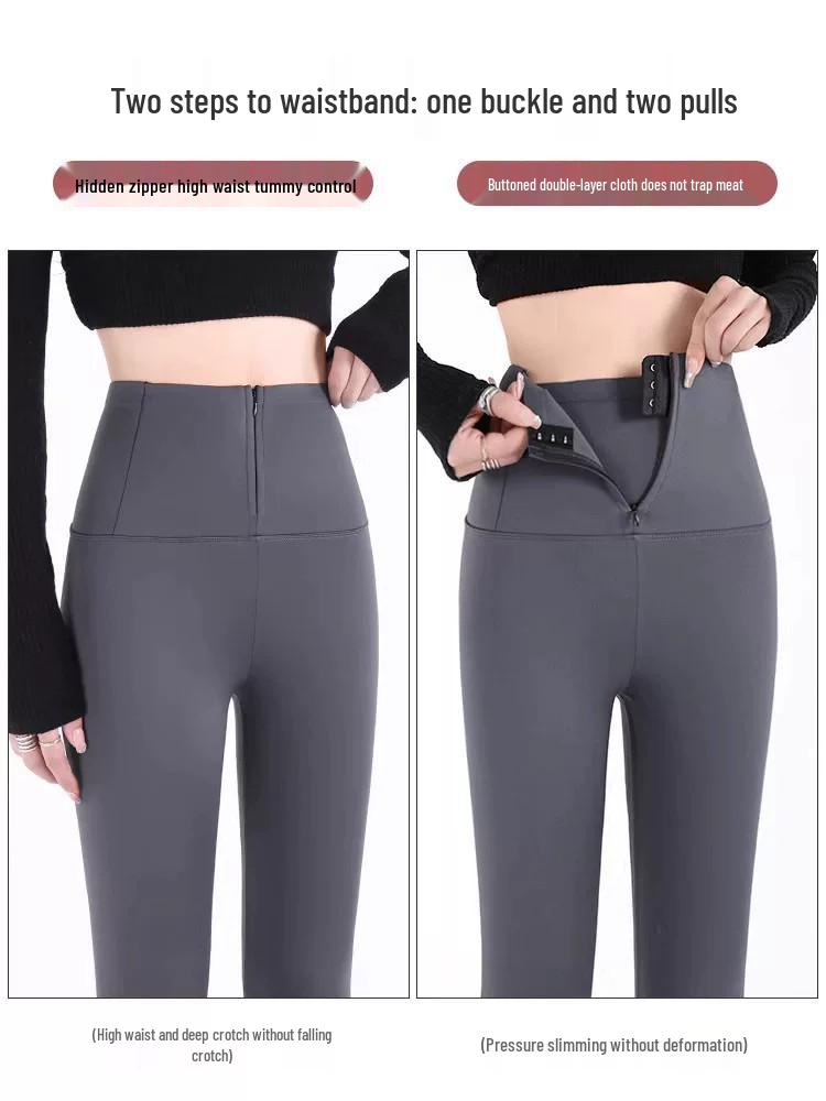 Women's Zipper Abdomen Control Shark Skin Pants: Plus Velvet, Thick Warm Button-Up Yoga Base Layer for Autumn/Winter.