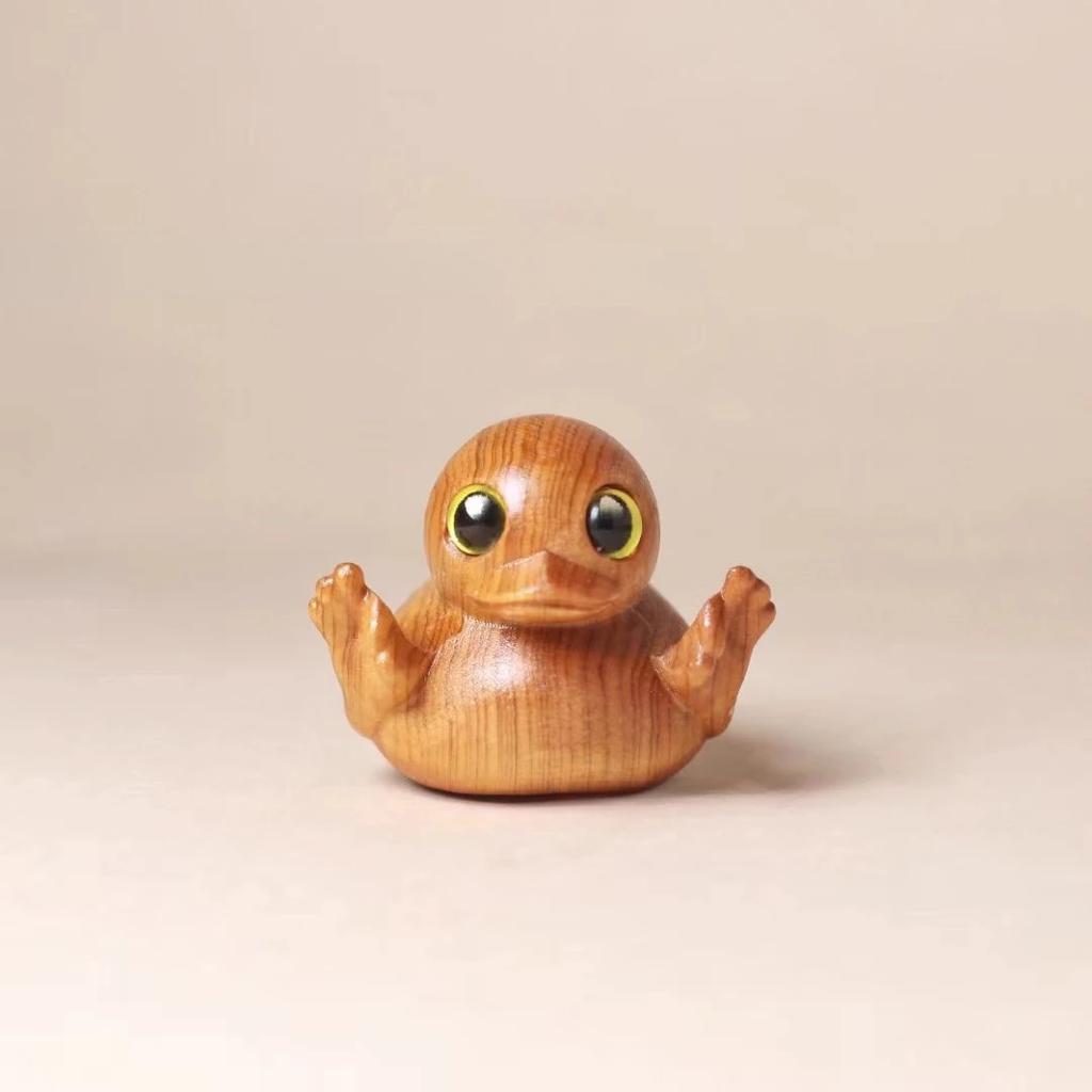 Thuja Cartoon Cute Wooden Handle Piece Little Yellow Duck Kids Birthday Doll Toy Unique Tabletop Ornament Durable