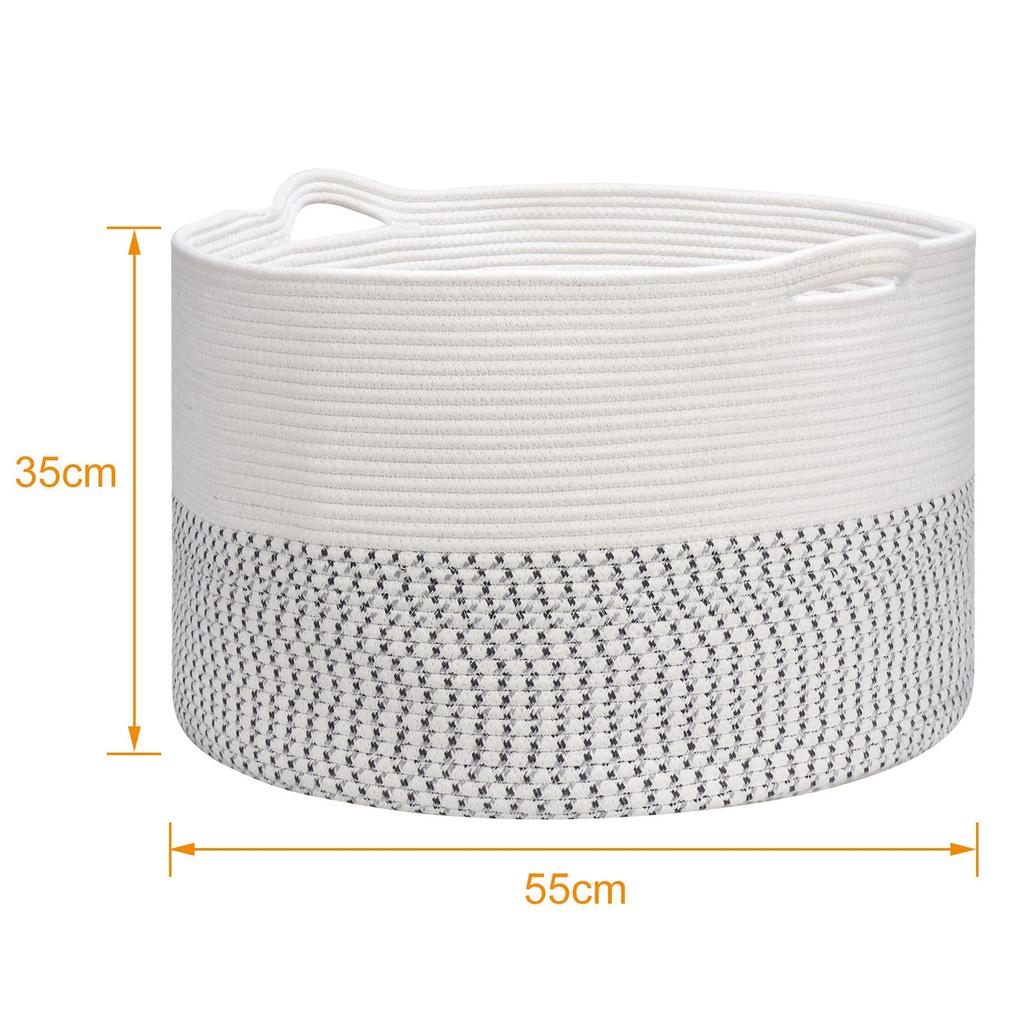 Toplife Cotton Rope Laundry Basket with Handles, Beige and Gray, 55 x 55 x 35 cm