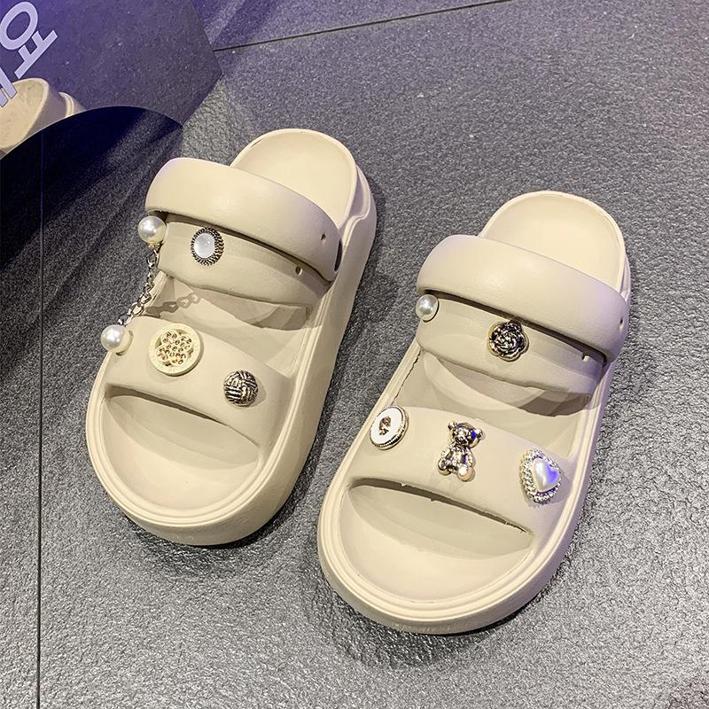 

Women s pearl lanyard sandals two-character flat-soled beach sandals platform slippers 44-45 [Pearl Lanyard]