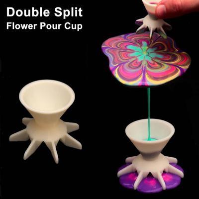 Farbe Gießen Becher 7 Trichter Geteilter Becher für Acrylfarbe Blumenmuster Gießbecher für Fluid Art DIY Blumenmalzubehör