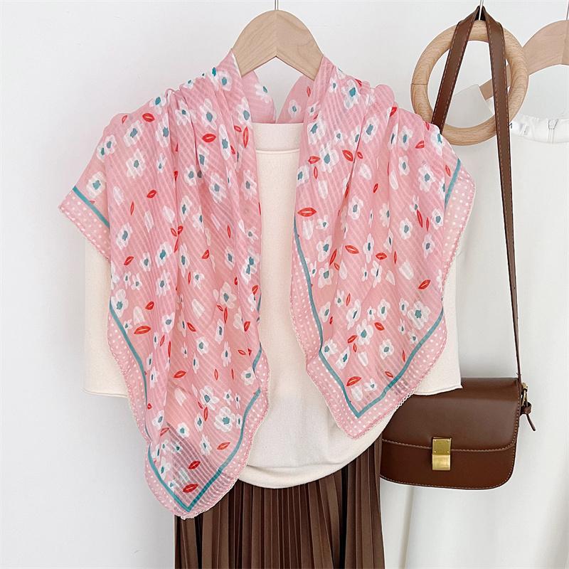

Lovely Polka Floral Lace Chain Square Viscose Shawl Scarf Lady High Quality Wrap Beach Cover Stole Bufandas Muslim Hijab 85*85Cm