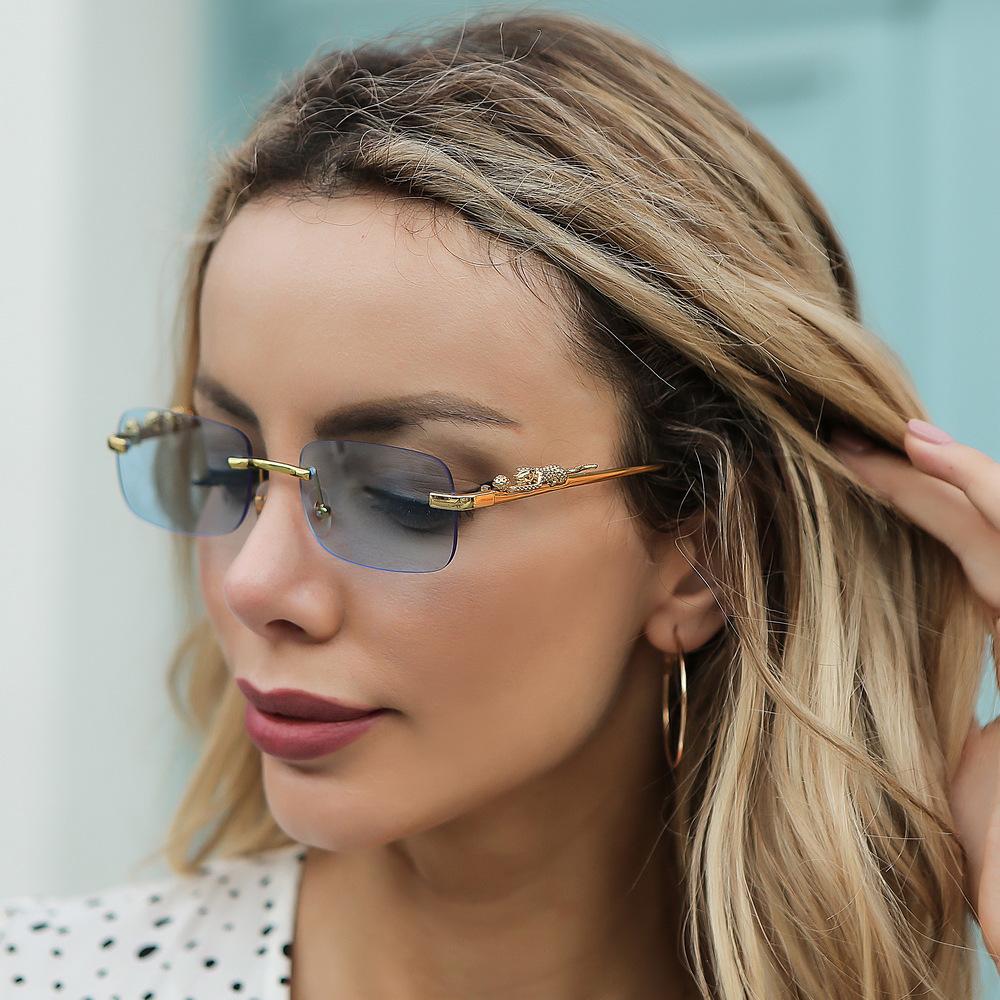 Cheetah Frameless Retro Square Sunglasses for Men & Women - Leopard Metal Design 2572