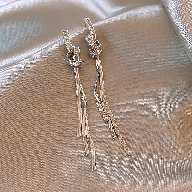 Zircon knotted tassel stud earrings fashion trend long earrings earrings women