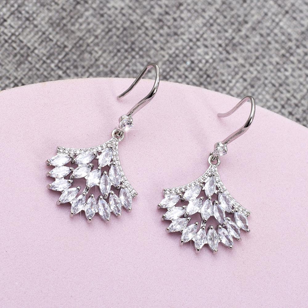 French Ins Style Baby's Breath Fan-Shaped Zircon Earrings - Christmas Gift, Elegant & Luxurious for Women