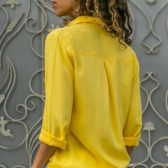 Women Sexy Buttons V Neck Solid Color Shirt Casual Autumn Long Sleeve Blouse